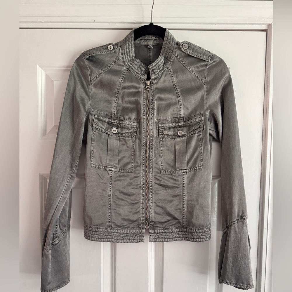 Joie Gray Utility Jacket with Zip-Front Closure and Structured Collar